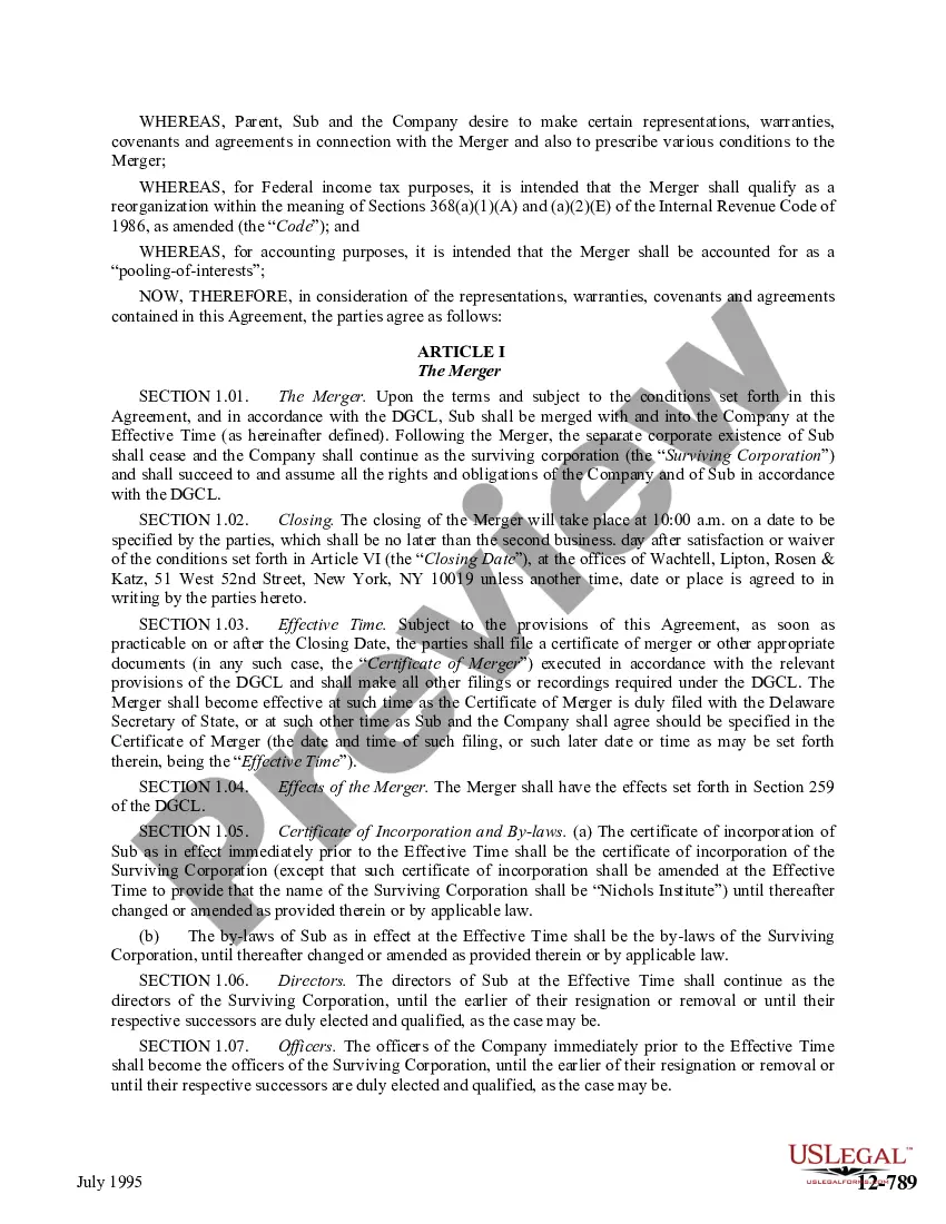 Get Agreement and Plan of Merger by Corning Inc, Apple Acquisition Corp, and Nichols Institute Preview Agreement and Plan of Merger by Corning Inc, Apple Acquisition Corp, and Nichols Institute