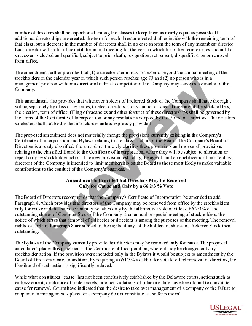 Get Approval of Amendments to Restated Certificate of Incorporation with amendment Preview Approval of Amendments to Restated Certificate of Incorporation with amendment