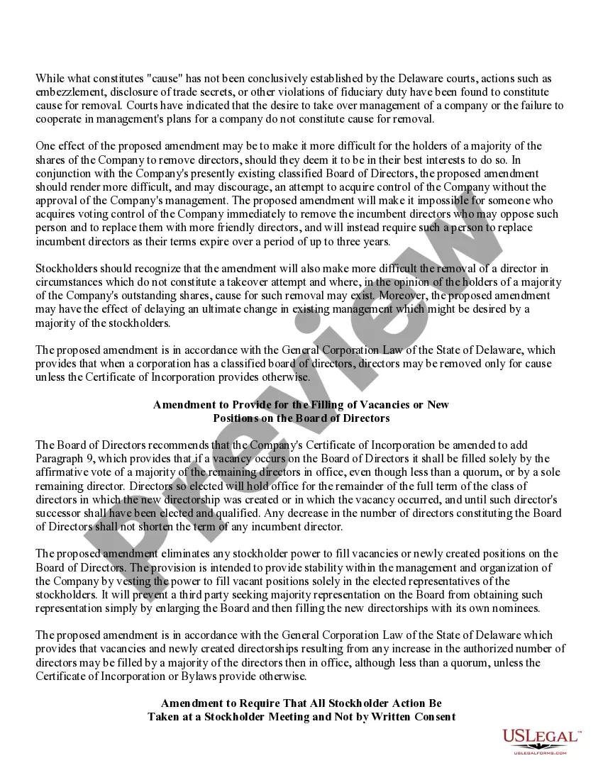 Get Approval of Amendments to Restated Certificate of Incorporation with amendment Preview Approval of Amendments to Restated Certificate of Incorporation with amendment