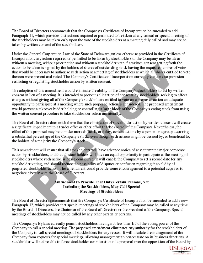 Get Approval of Amendments to Restated Certificate of Incorporation with amendment Preview Approval of Amendments to Restated Certificate of Incorporation with amendment