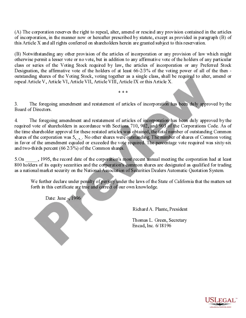 Preview Restated Articles of Incorporation