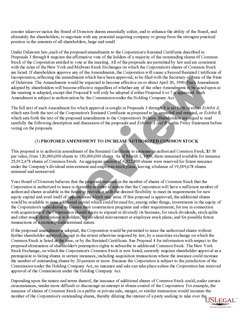 Preview Proposals to Amend Restated Certificate and Bylaws with Exhibits
