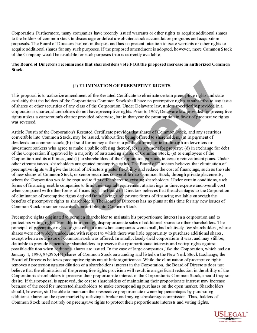 Preview Proposals to Amend Restated Certificate and Bylaws with Exhibits