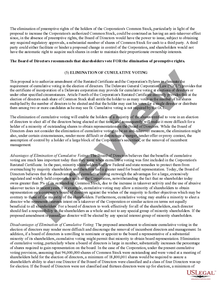 Preview Proposals to Amend Restated Certificate and Bylaws with Exhibits