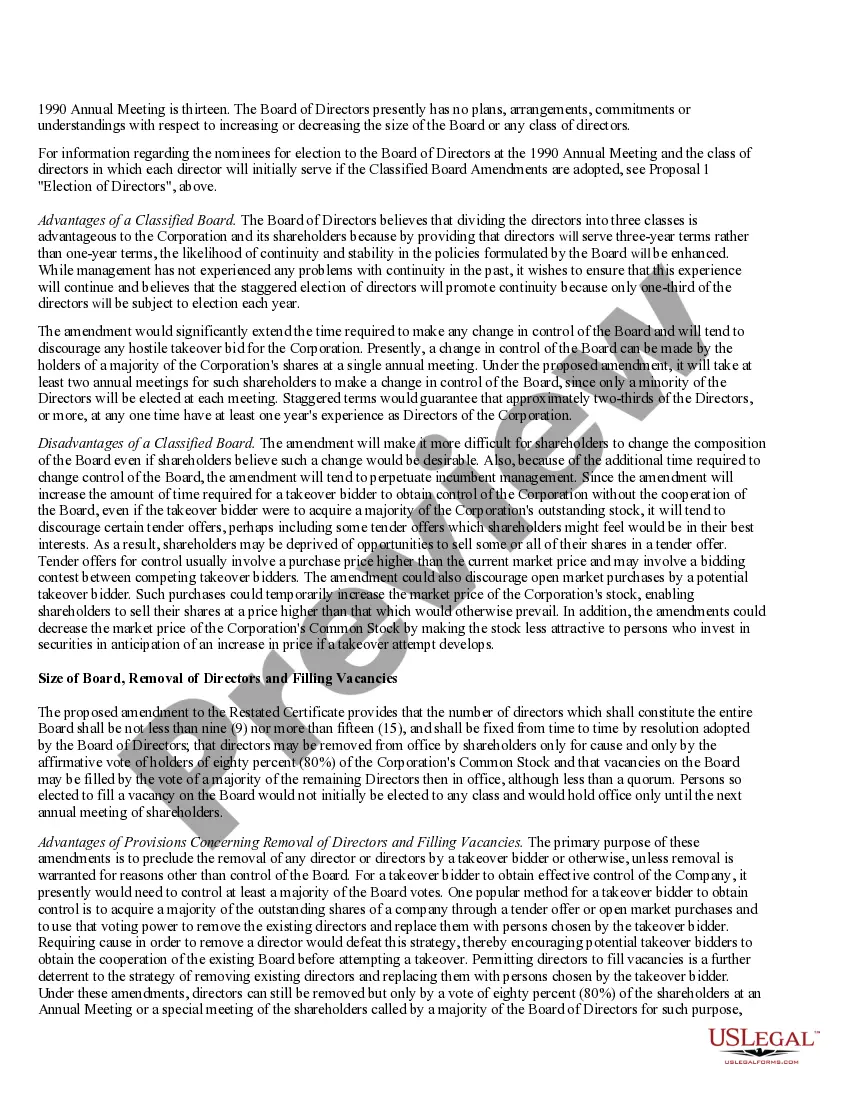 Preview Proposals to Amend Restated Certificate and Bylaws with Exhibits