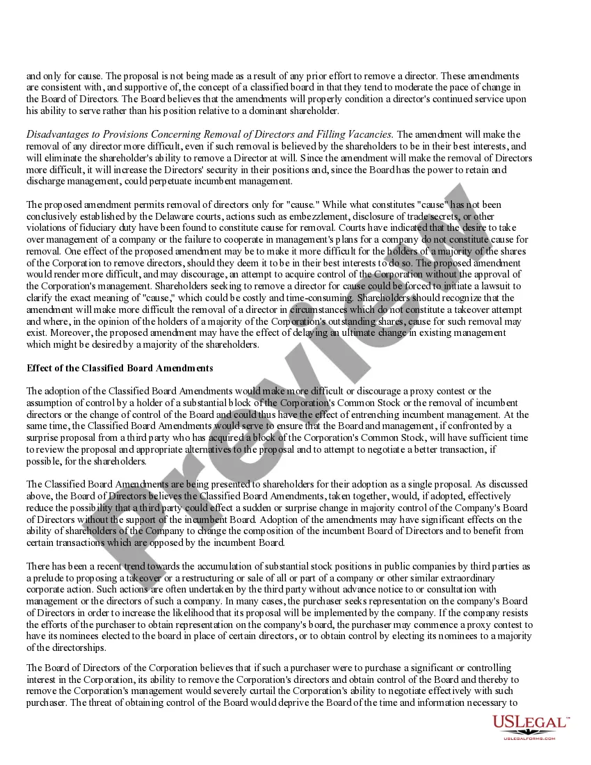 Preview Proposals to Amend Restated Certificate and Bylaws with Exhibits