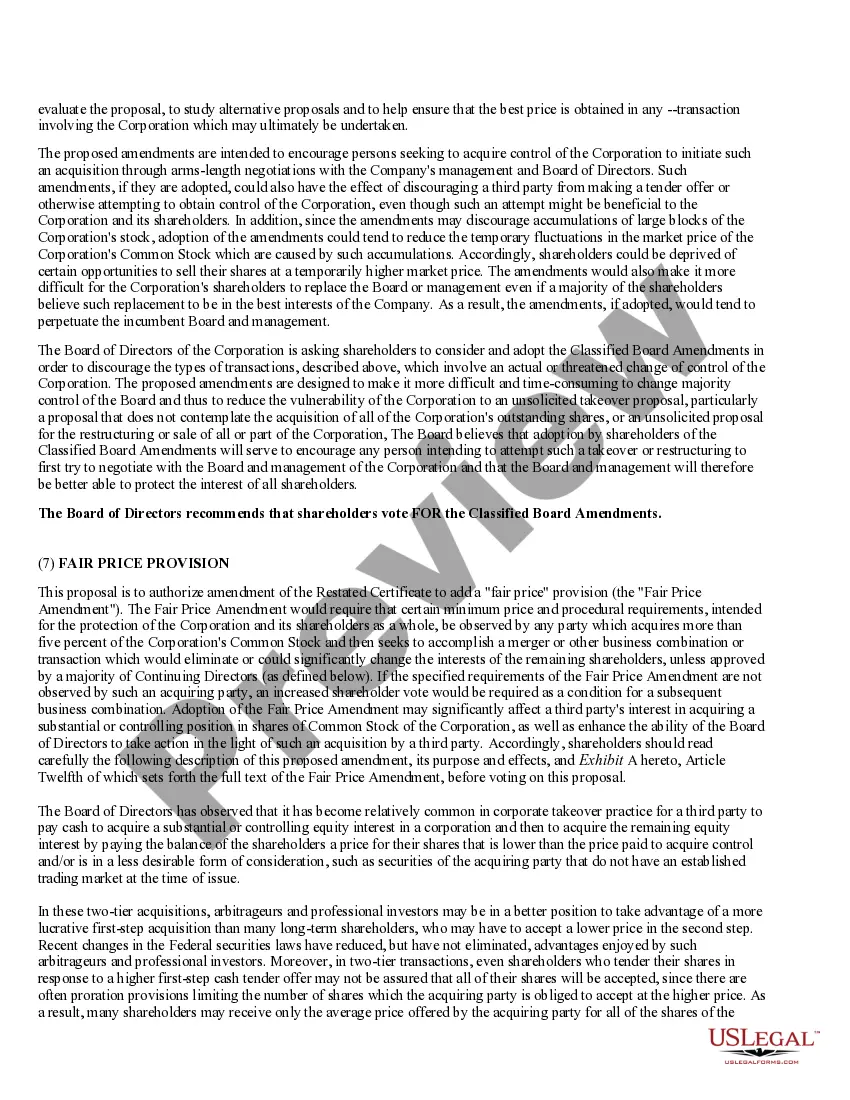 Preview Proposals to Amend Restated Certificate and Bylaws with Exhibits