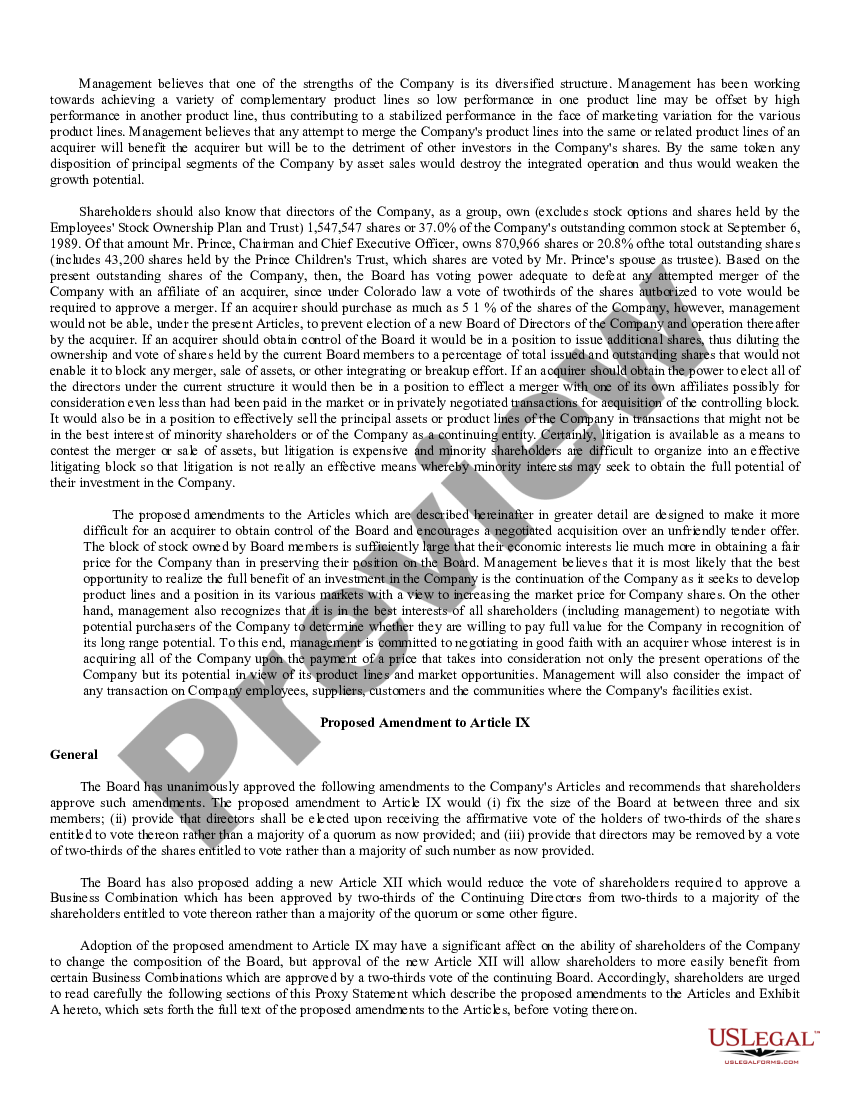 page 2 Proposed Amendments to the Articles of Incorporation to increase shares with exhibit preview
