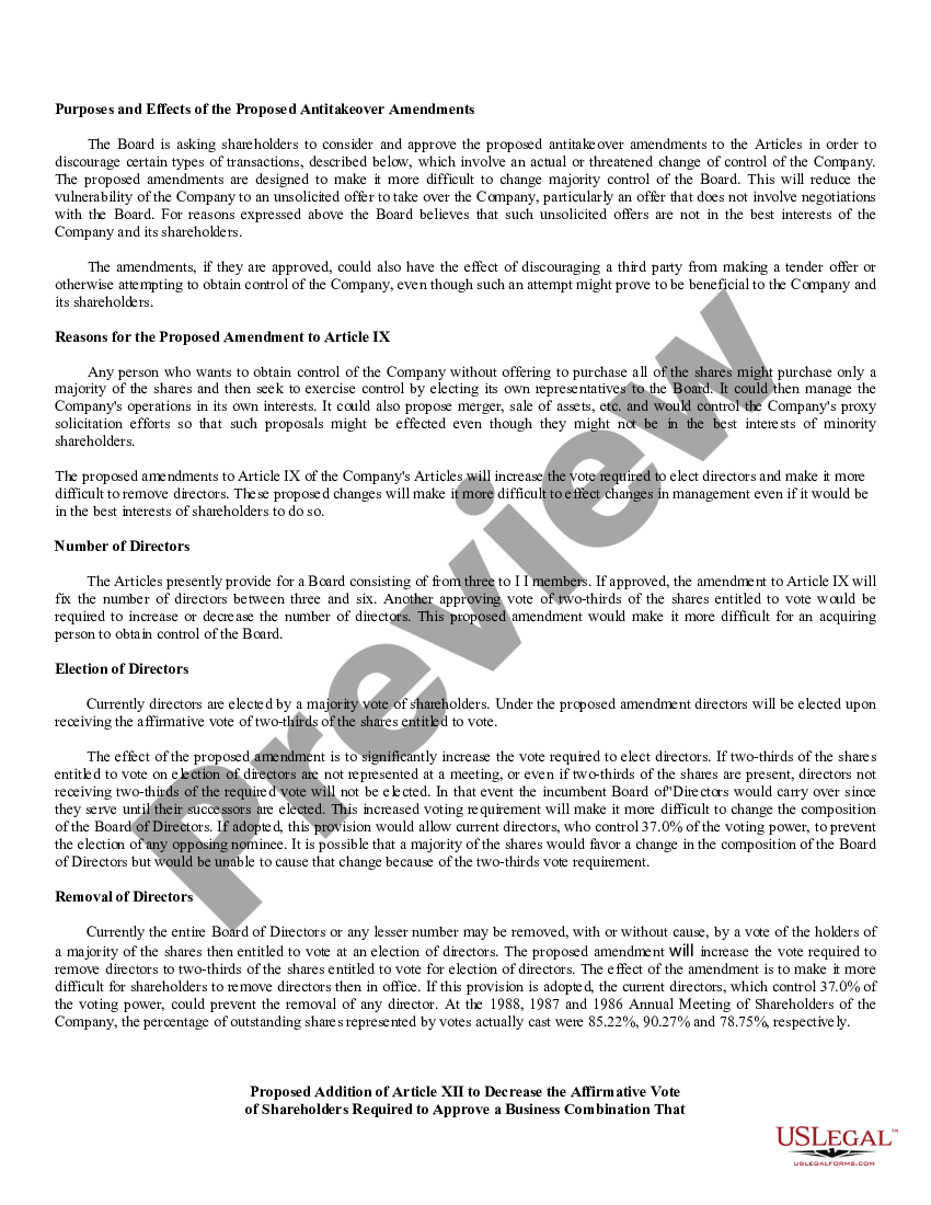 page 3 Proposed Amendments to the Articles of Incorporation to increase shares with exhibit preview