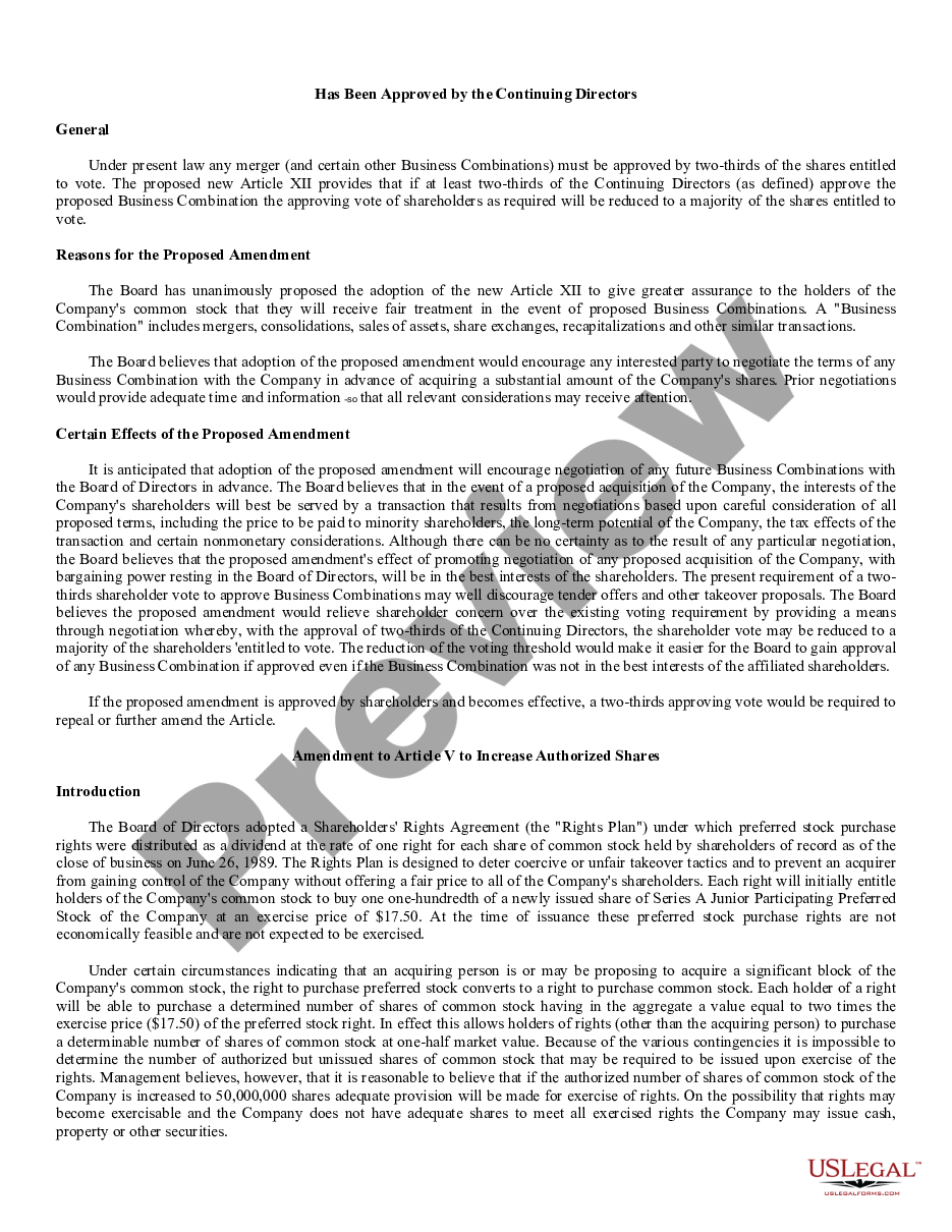 page 4 Proposed Amendments to the Articles of Incorporation to increase shares with exhibit preview