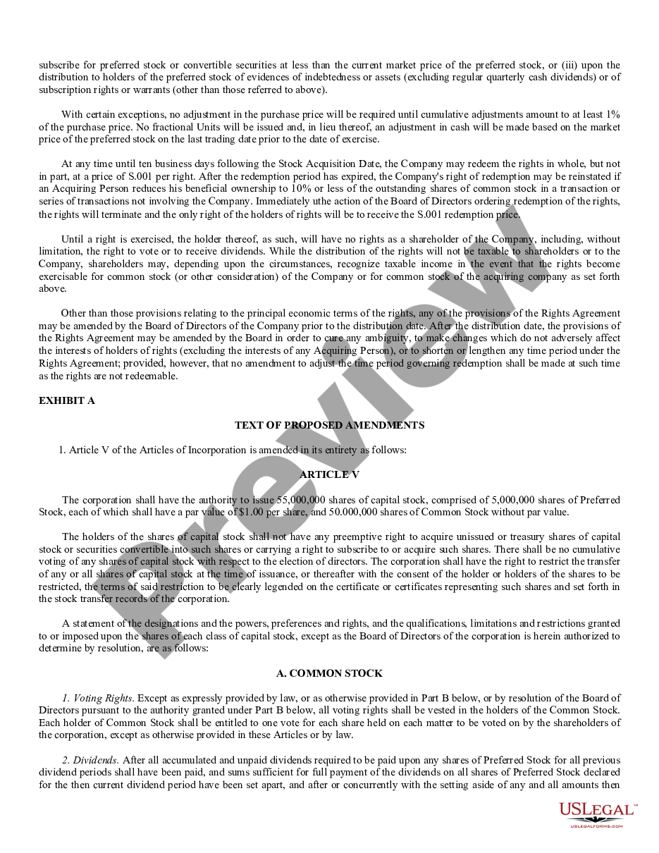 page 6 Proposed Amendments to the Articles of Incorporation to increase shares with exhibit preview