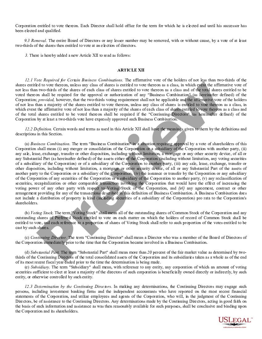 Proposed Amendments to the Articles of Incorporation to increase shares ...