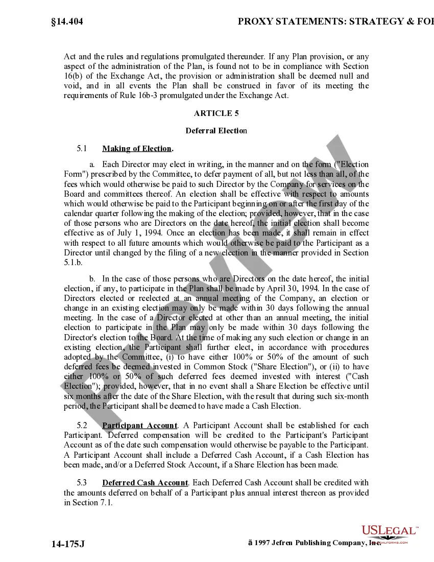 Get Adoption of Nonemployee Directors Deferred Compensation Plan with Copy of Plan Preview Adoption of Nonemployee Directors Deferred Compensation Plan with Copy of Plan