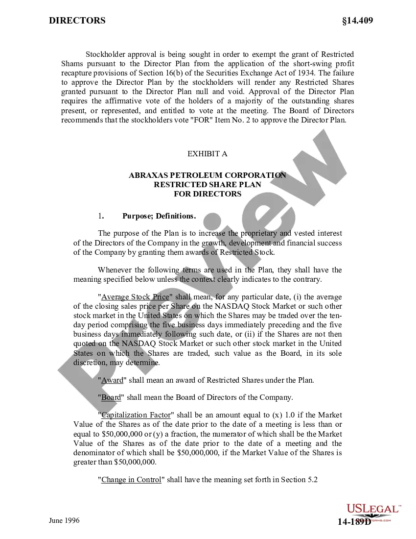 Get Approval of Restricted Share Plan for Directors with Copy of Plan Preview Approval of Restricted Share Plan for Directors with Copy of Plan