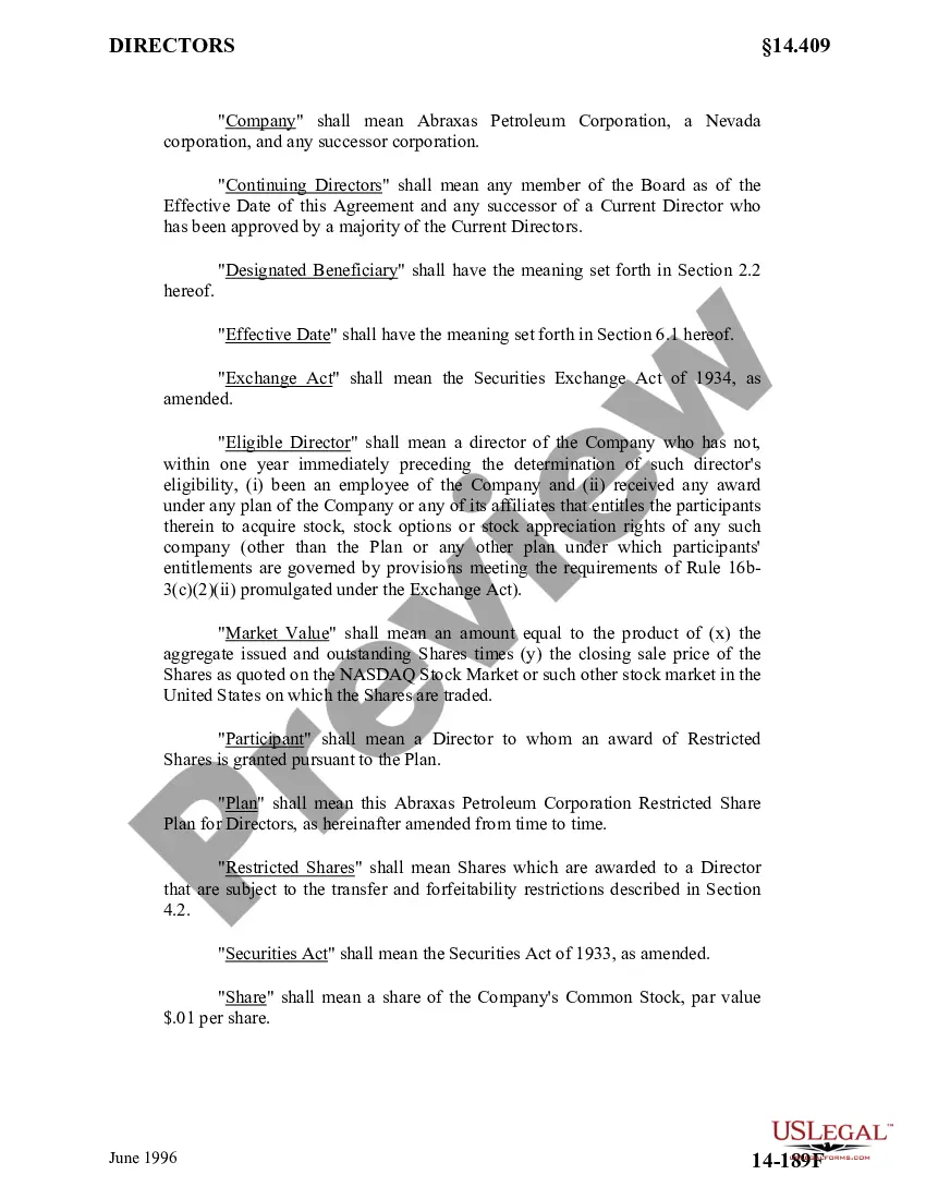 Get Approval of Restricted Share Plan for Directors with Copy of Plan Preview Approval of Restricted Share Plan for Directors with Copy of Plan