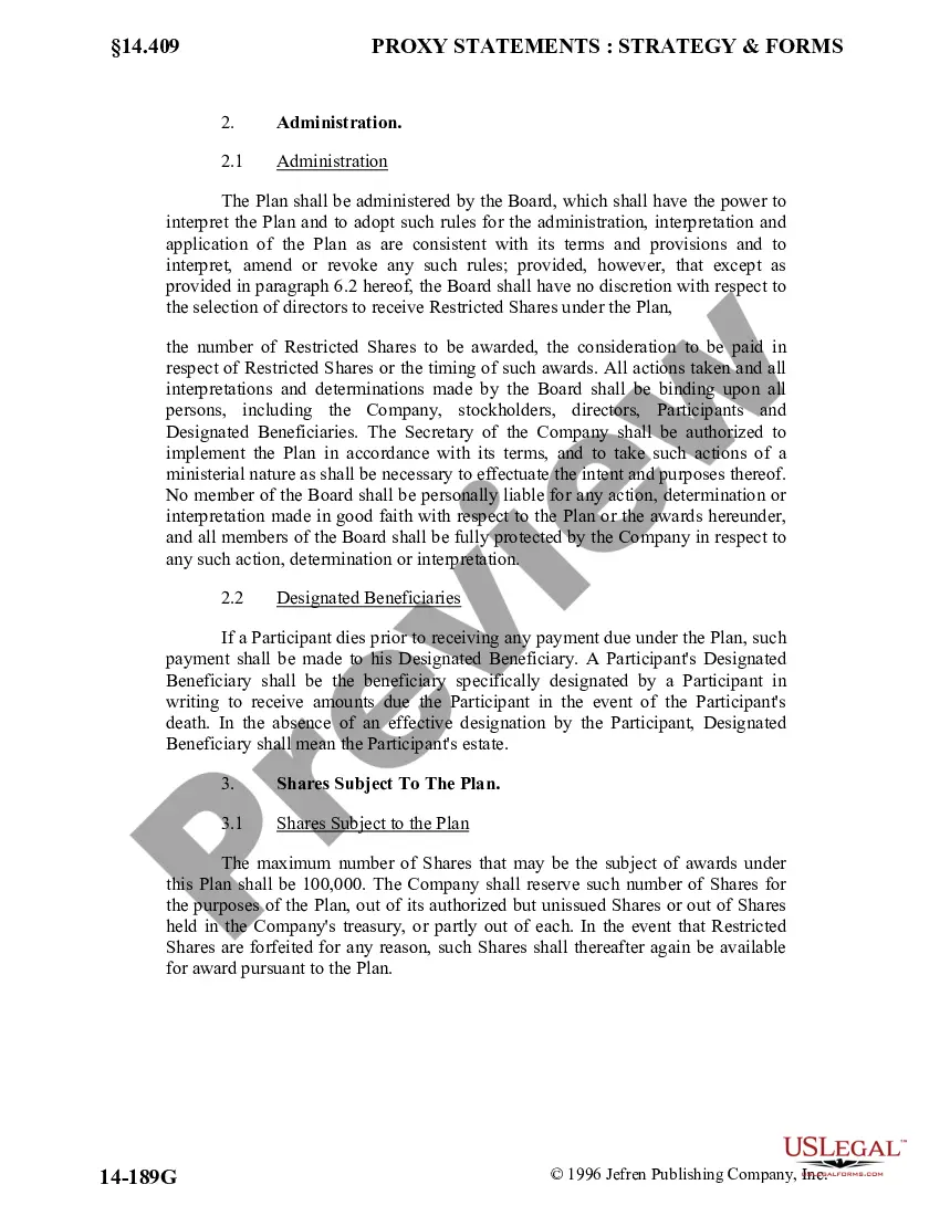 Get Approval of Restricted Share Plan for Directors with Copy of Plan Preview Approval of Restricted Share Plan for Directors with Copy of Plan
