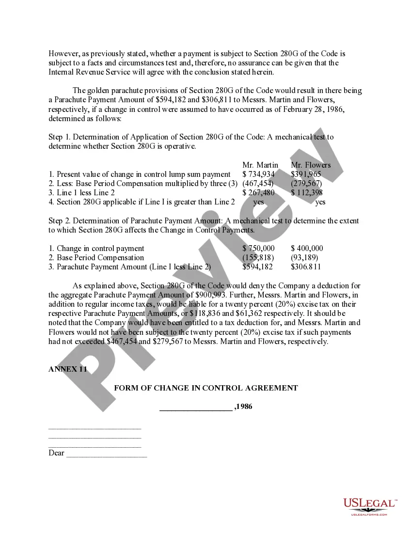 Get Ratification of change in control agreements with copy of form of change in control agreement Preview Ratification of change in control agreements with copy of form of change in control agreement
