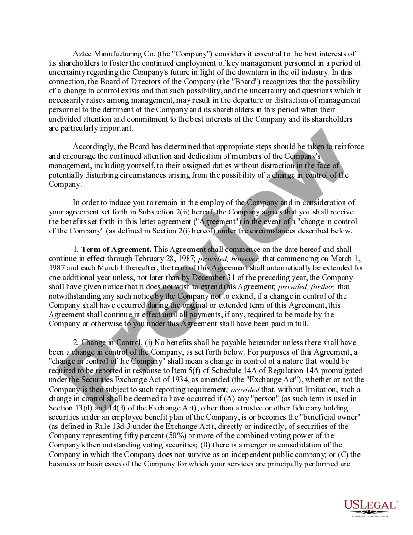 Get Ratification of change in control agreements with copy of form of change in control agreement Preview Ratification of change in control agreements with copy of form of change in control agreement