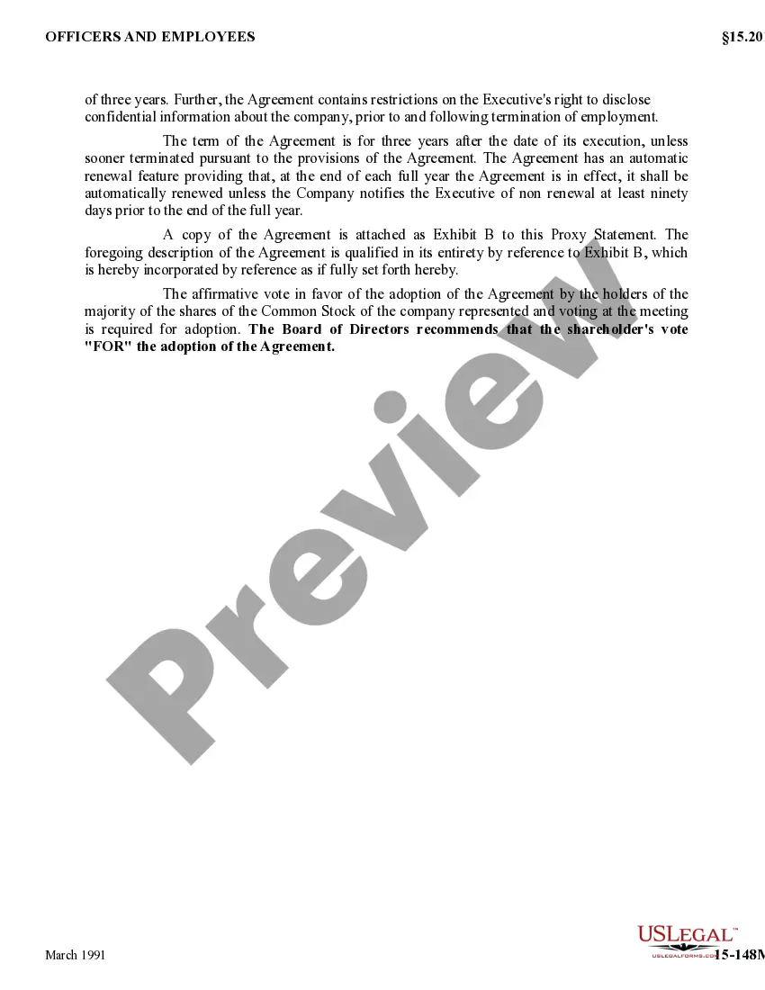 Get Proposal to ratify an Executive Employment Agreement with copy of agreement Preview Proposal to ratify an Executive Employment Agreement with copy of agreement