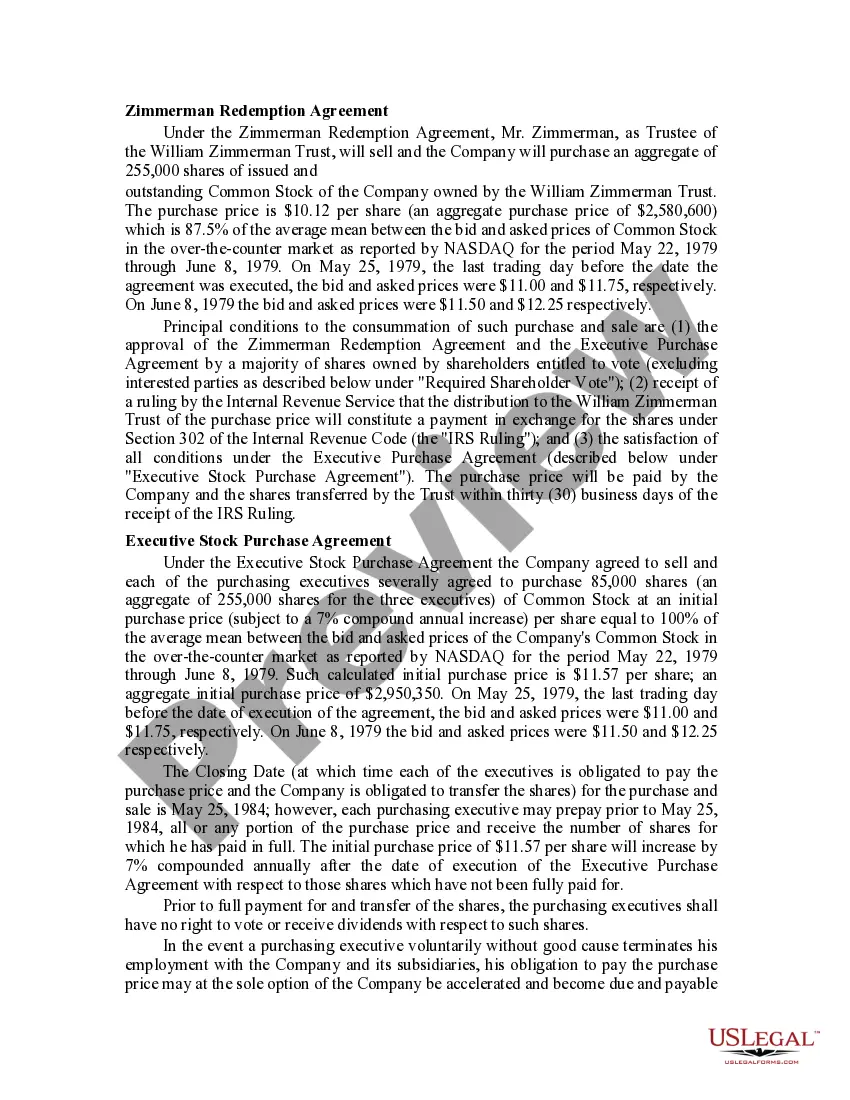 Get Sample Redemption Agreement - Executive Stock Purchase Agreement of Pic N Save Corp. Preview Sample Redemption Agreement - Executive Stock Purchase Agreement of Pic N Save Corp.