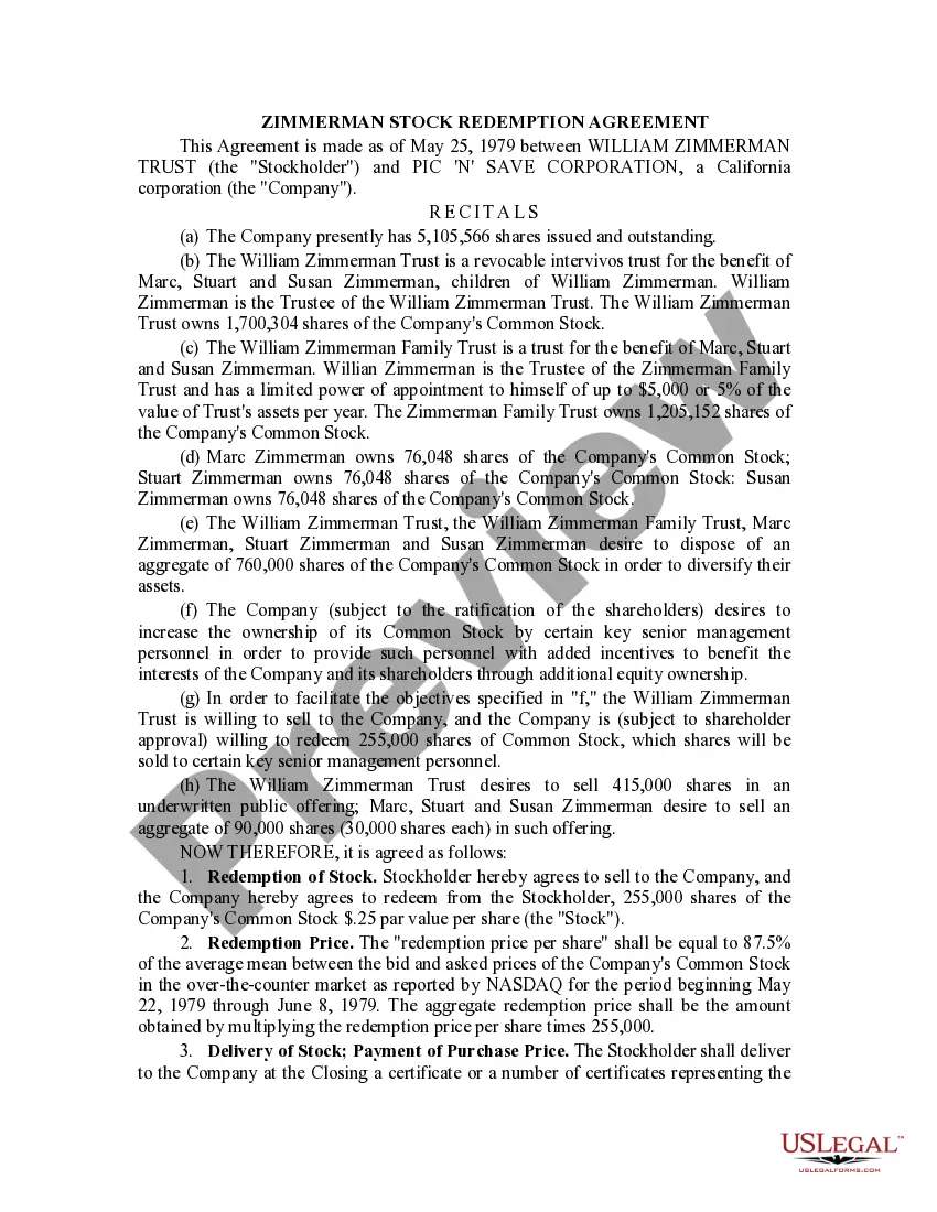 Get Sample Redemption Agreement - Executive Stock Purchase Agreement of Pic N Save Corp. Preview Sample Redemption Agreement - Executive Stock Purchase Agreement of Pic N Save Corp.