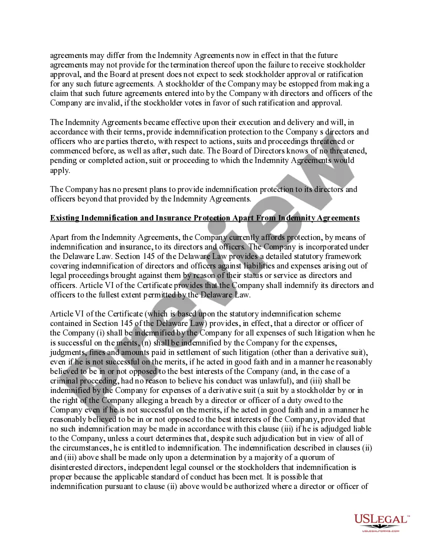 Get Ratification and Approval of Indemnity Agreements Preview Ratification and Approval of Indemnity Agreements