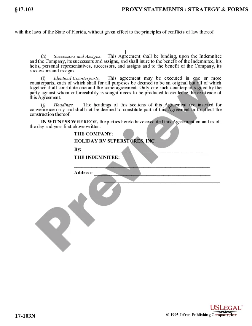 Get Form Indemnification Agreement by Holiday RV Superstores Preview Form Indemnification Agreement by Holiday RV Superstores