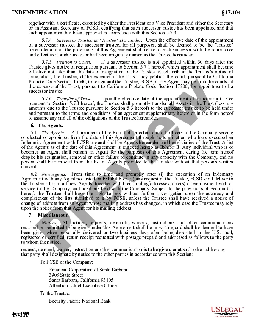 Preview Directors and Officers Indemnity Trust