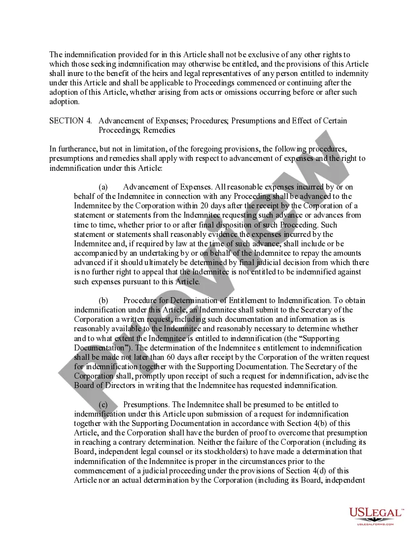 Get Proposed amendment to Bylaws regarding director and officer indemnification with copy of amendment Preview Proposed amendment to Bylaws regarding director and officer indemnification with copy of amendment