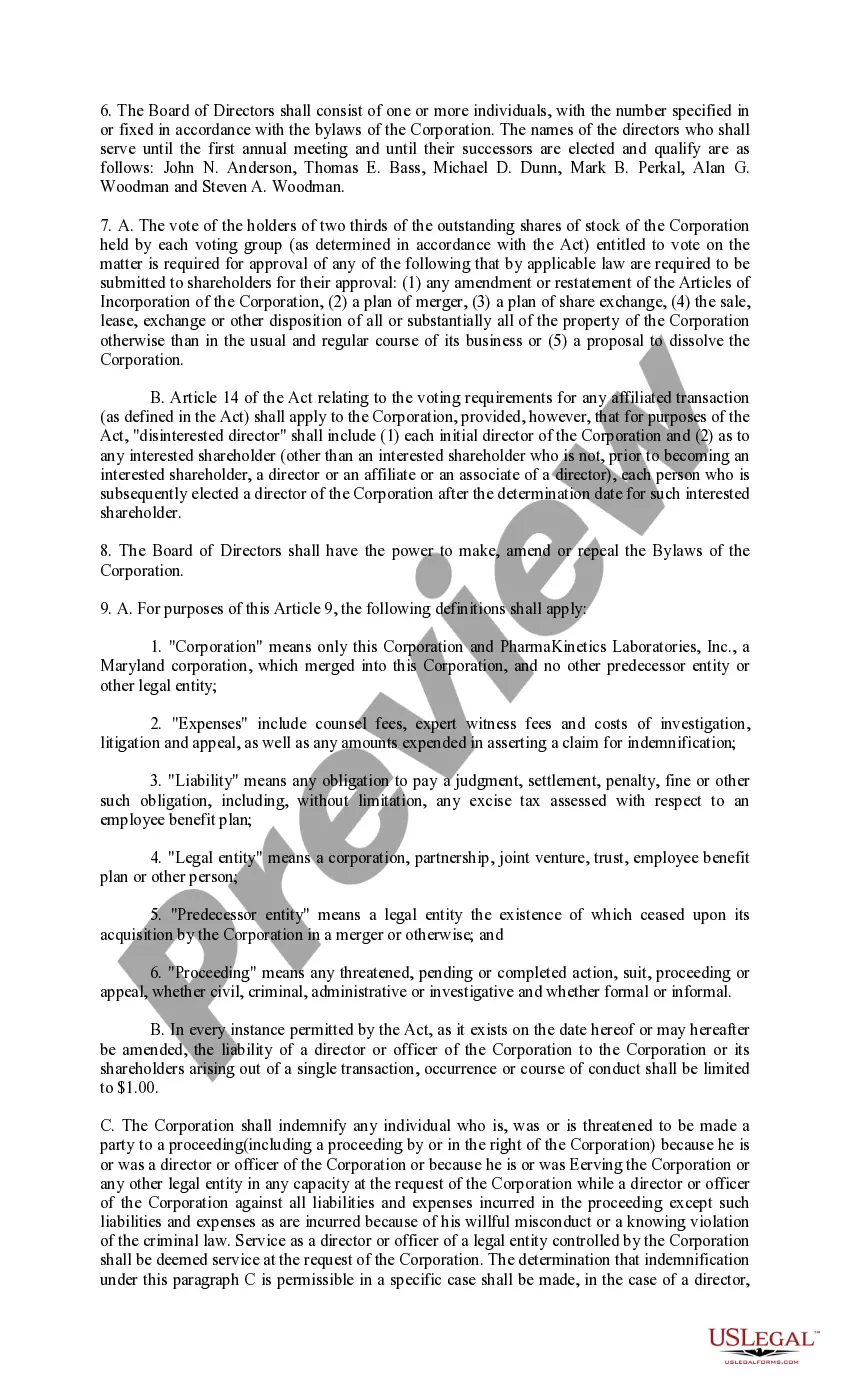 Get Articles of Incorporation with Indemnification Preview Articles of Incorporation with Indemnification