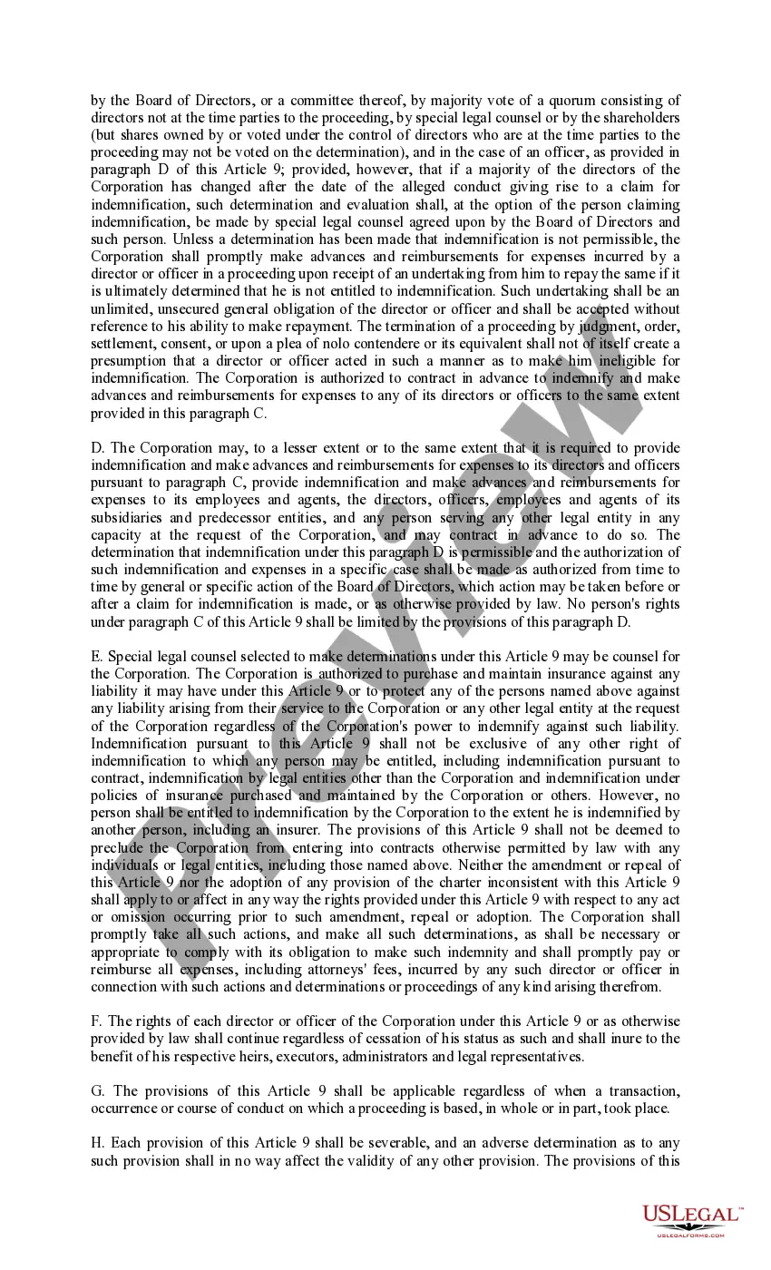 Get Articles of Incorporation with Indemnification Preview Articles of Incorporation with Indemnification