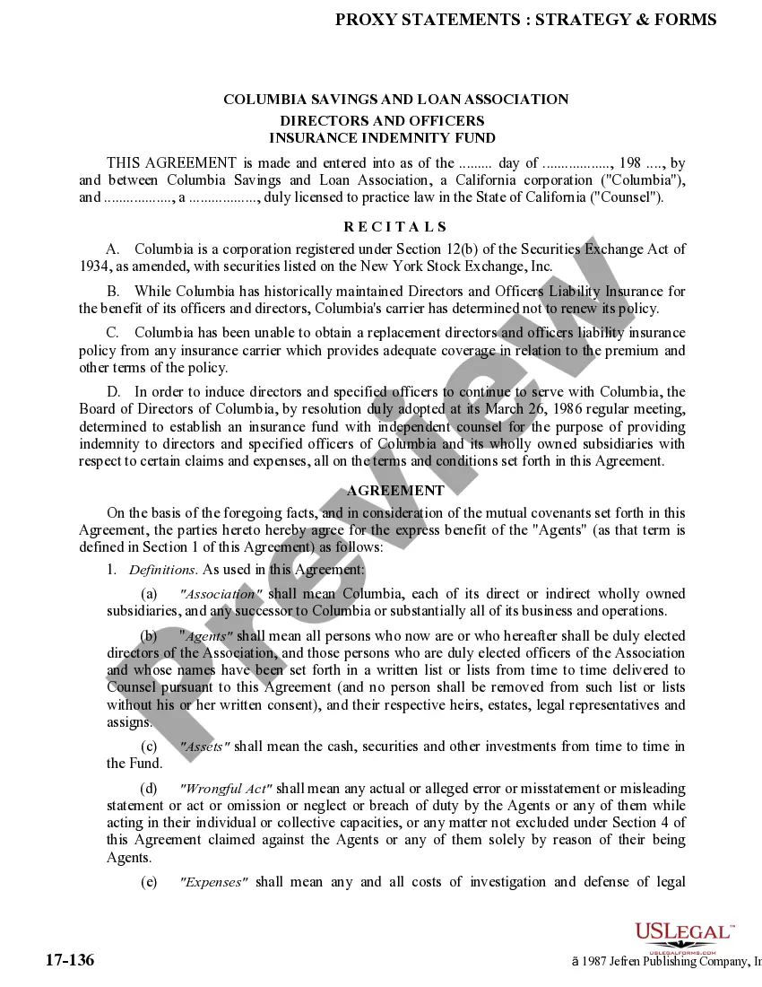 Get Ratification and approval of directors and officers insurance indemnity fund with copy of agreement Preview Ratification and approval of directors and officers insurance indemnity fund with copy of agreement
