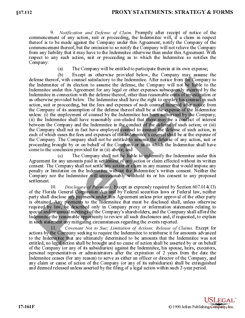 Get Indemnification Agreement between corporation and its directors regarding method for determining whether standards for indemnification have been met Preview Indemnification Agreement between corporation and its directors regarding method for determining whether standards for indemnification have been met