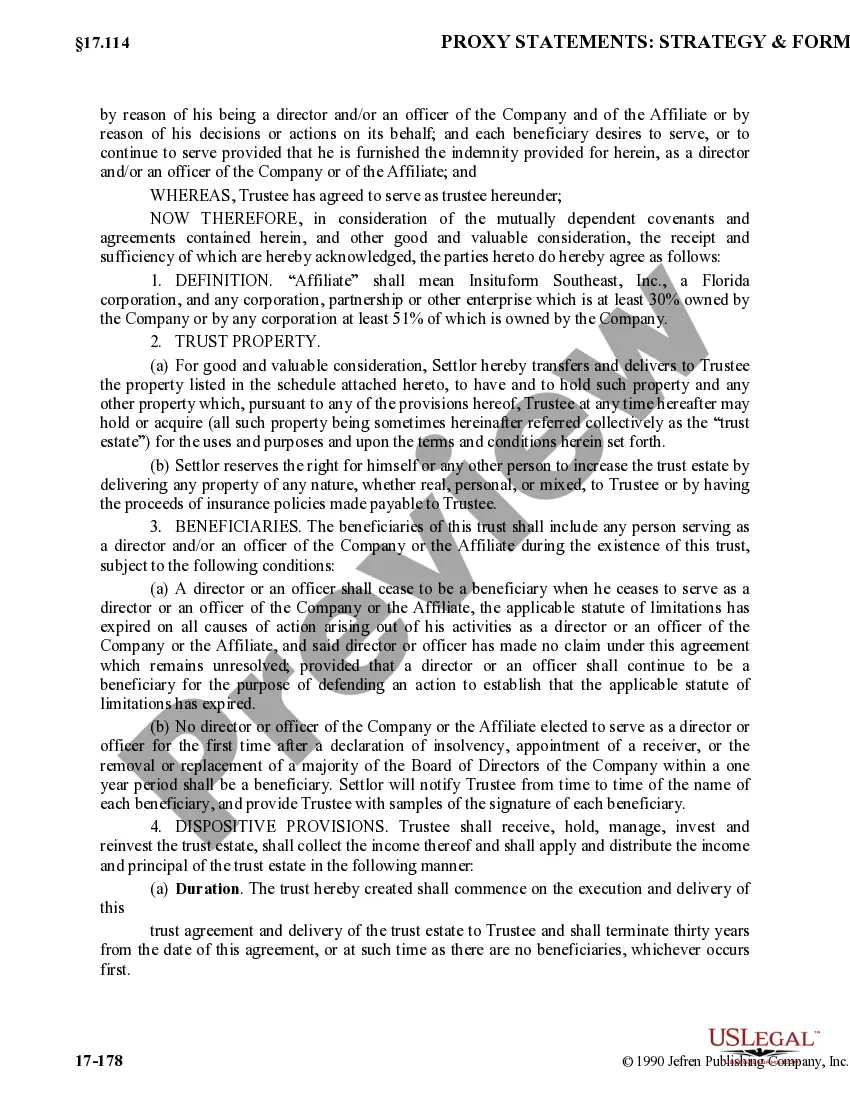 Get Trust Agreement between Insituform Southeast Corp. and Trustee Preview Trust Agreement between Insituform Southeast Corp. and Trustee