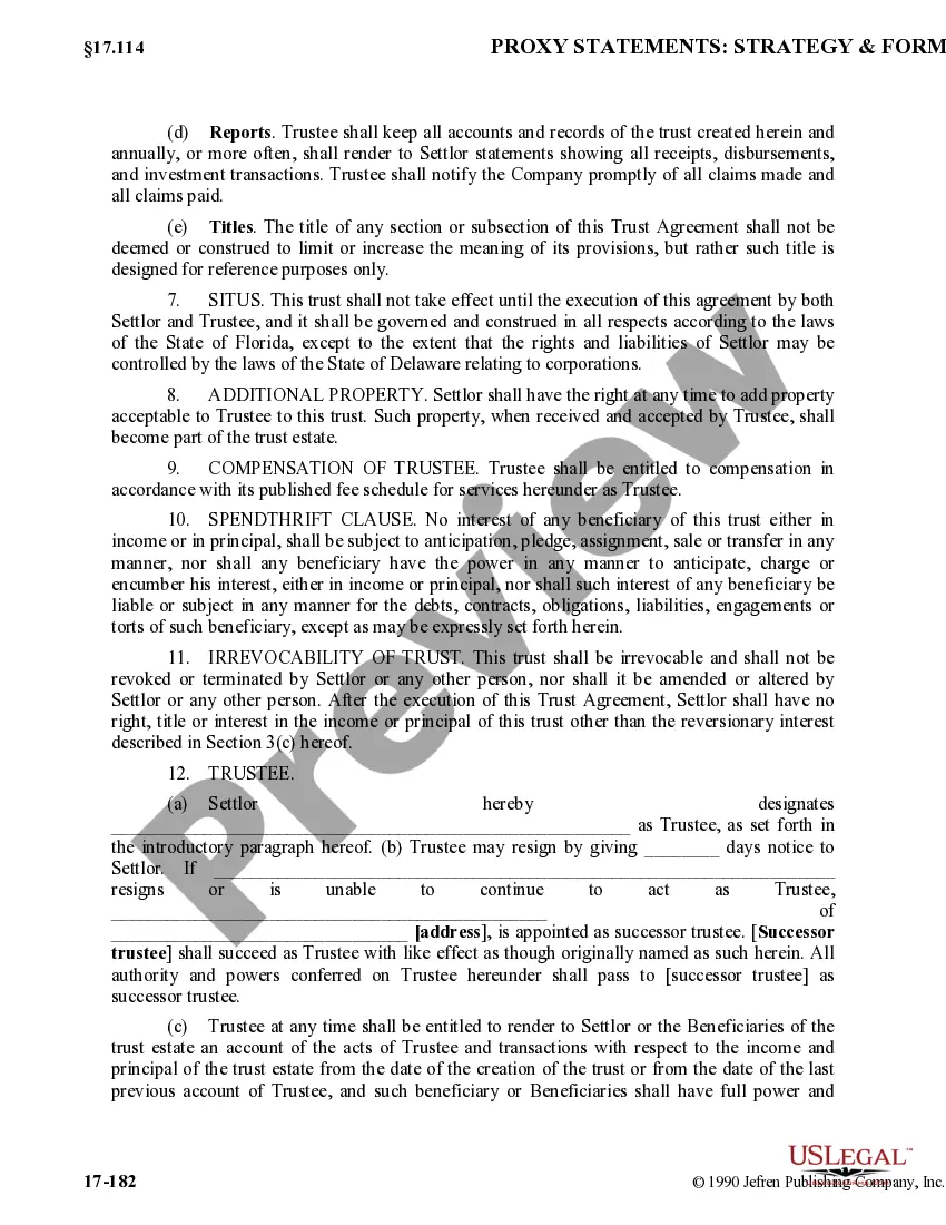 Get Trust Agreement between Insituform Southeast Corp. and Trustee Preview Trust Agreement between Insituform Southeast Corp. and Trustee