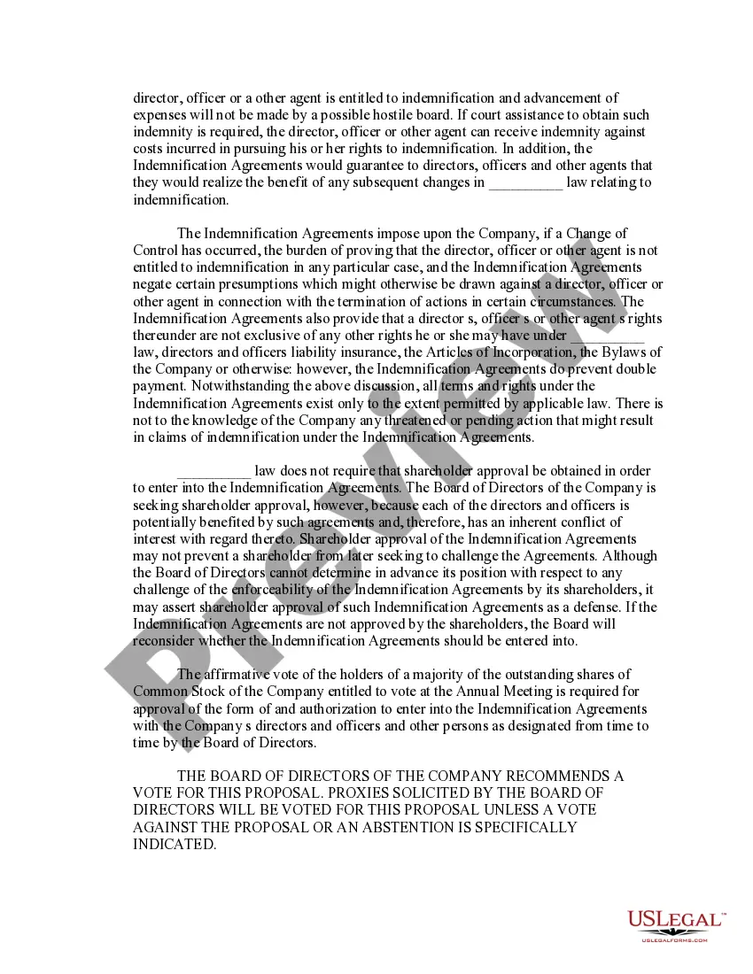 Get Amendment of Articles to Expand Indemnification of Agents Preview Amendment of Articles to Expand Indemnification of Agents