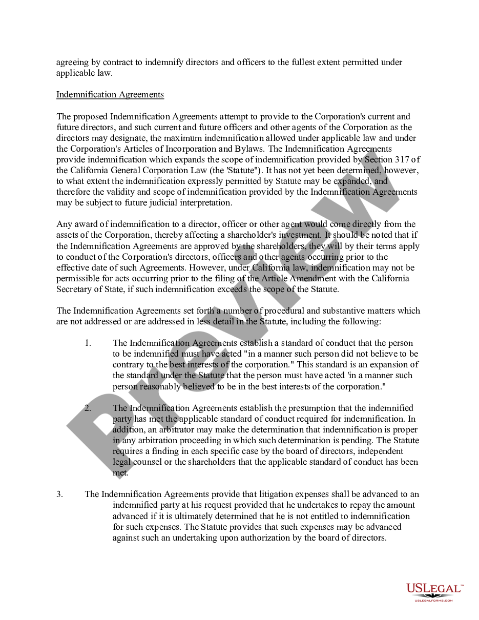 page 2 Approval of Indemnification Agreements with article amendment and amendment to bylaws preview