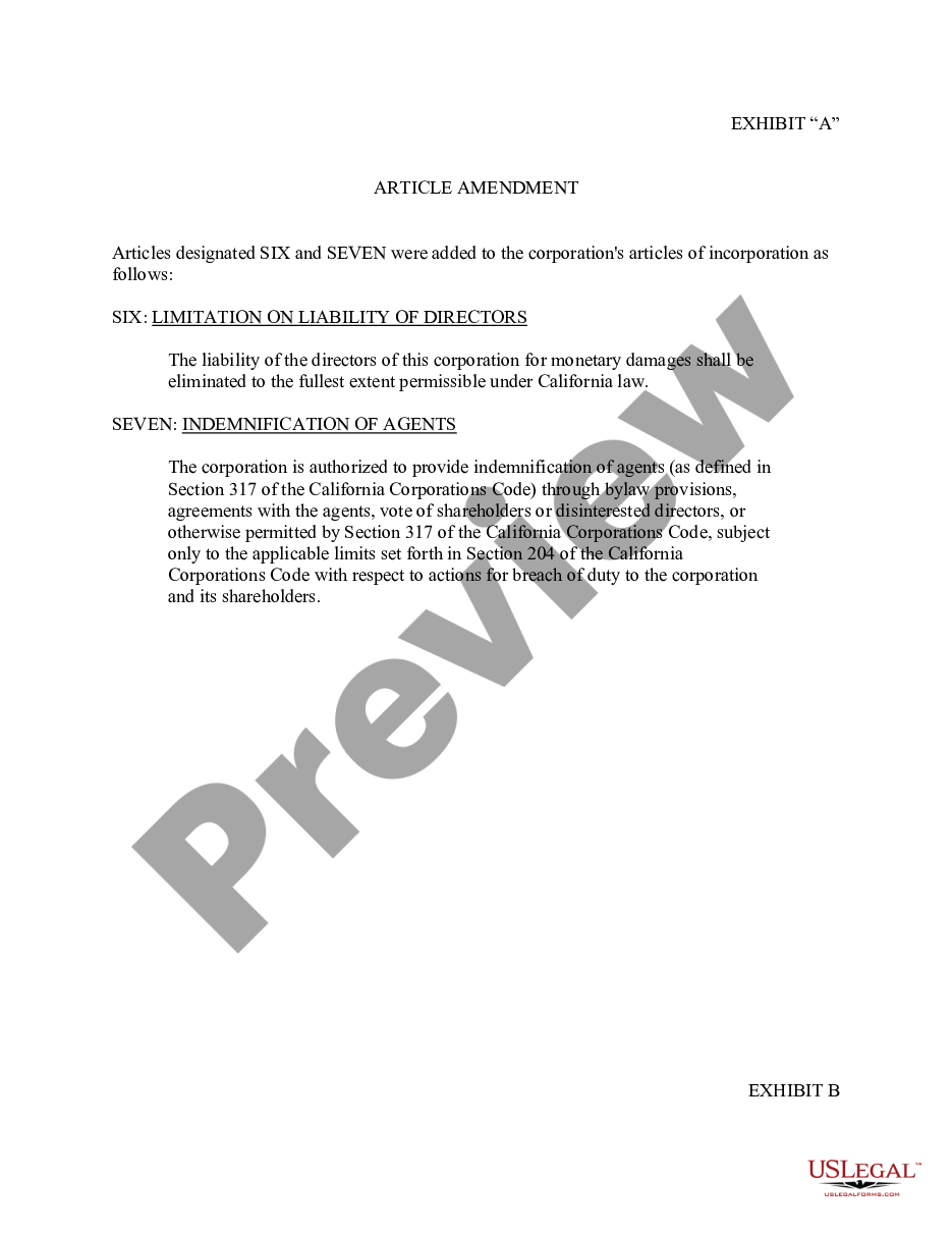 page 6 Approval of Indemnification Agreements with article amendment and amendment to bylaws preview