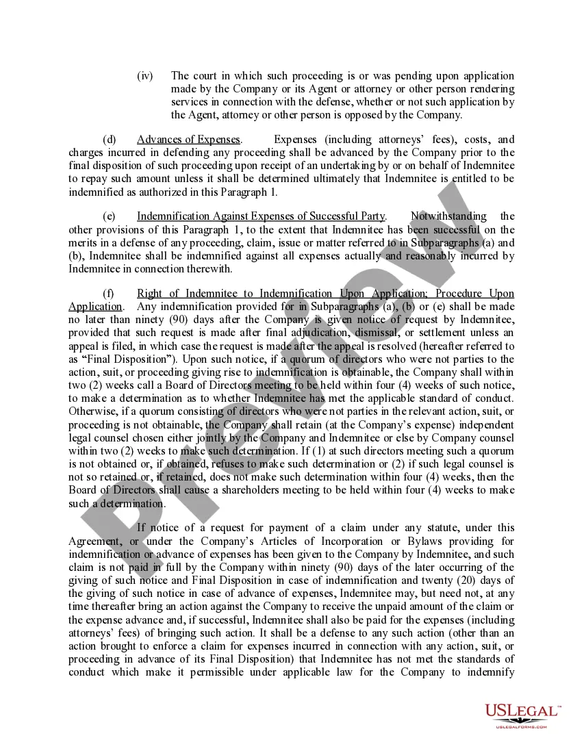 Get Indemnification Agreement between corporation and its current and future directors Preview Indemnification Agreement between corporation and its current and future directors