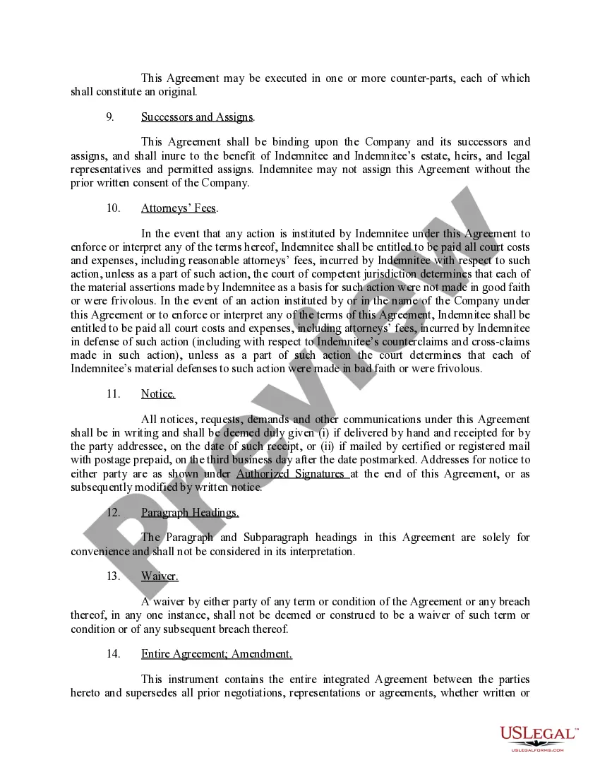 Get Indemnification Agreement between corporation and its current and future directors Preview Indemnification Agreement between corporation and its current and future directors