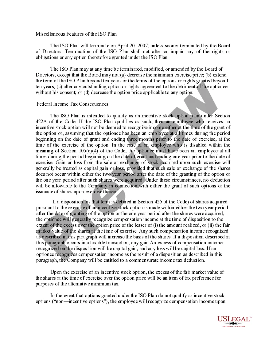 Get Approval of Incentive Stock Option Plan Preview Approval of Incentive Stock Option Plan