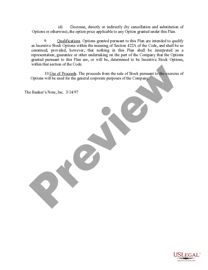 Get Incentive Stock Option Plan of the Bankers Note, Inc. Preview Incentive Stock Option Plan of the Bankers Note, Inc.