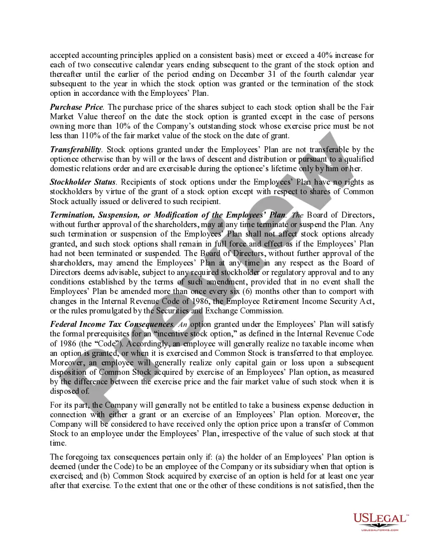 Get Proposal to Approve Adoption of Employees' Stock Option Plan Preview Proposal to Approve Adoption of Employees' Stock Option Plan