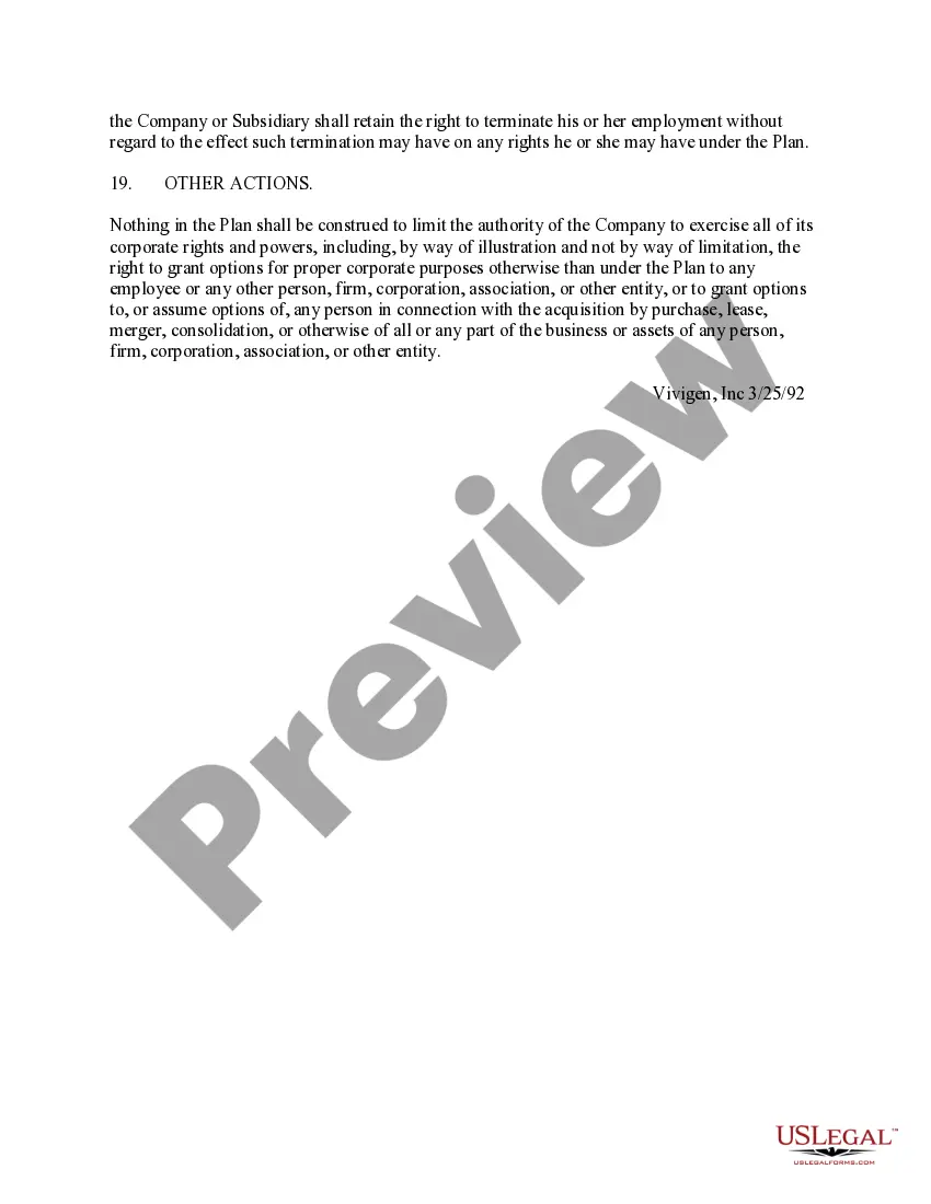 Preview Employee Stock Option Plan of Vivigen, Inc.