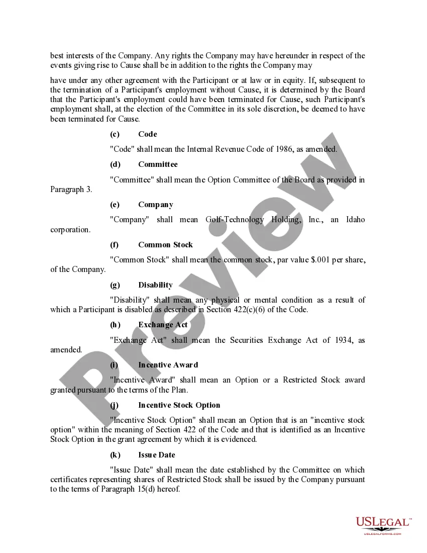 Get Stock Option and Long Term Incentive Plan of Golf Technology Holding, Inc. Preview Stock Option and Long Term Incentive Plan of Golf Technology Holding, Inc.