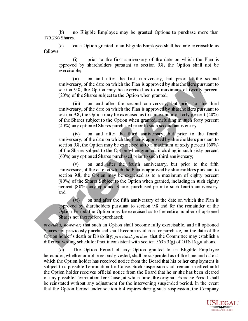 Preview Stock Option Plan For Federal Savings Association