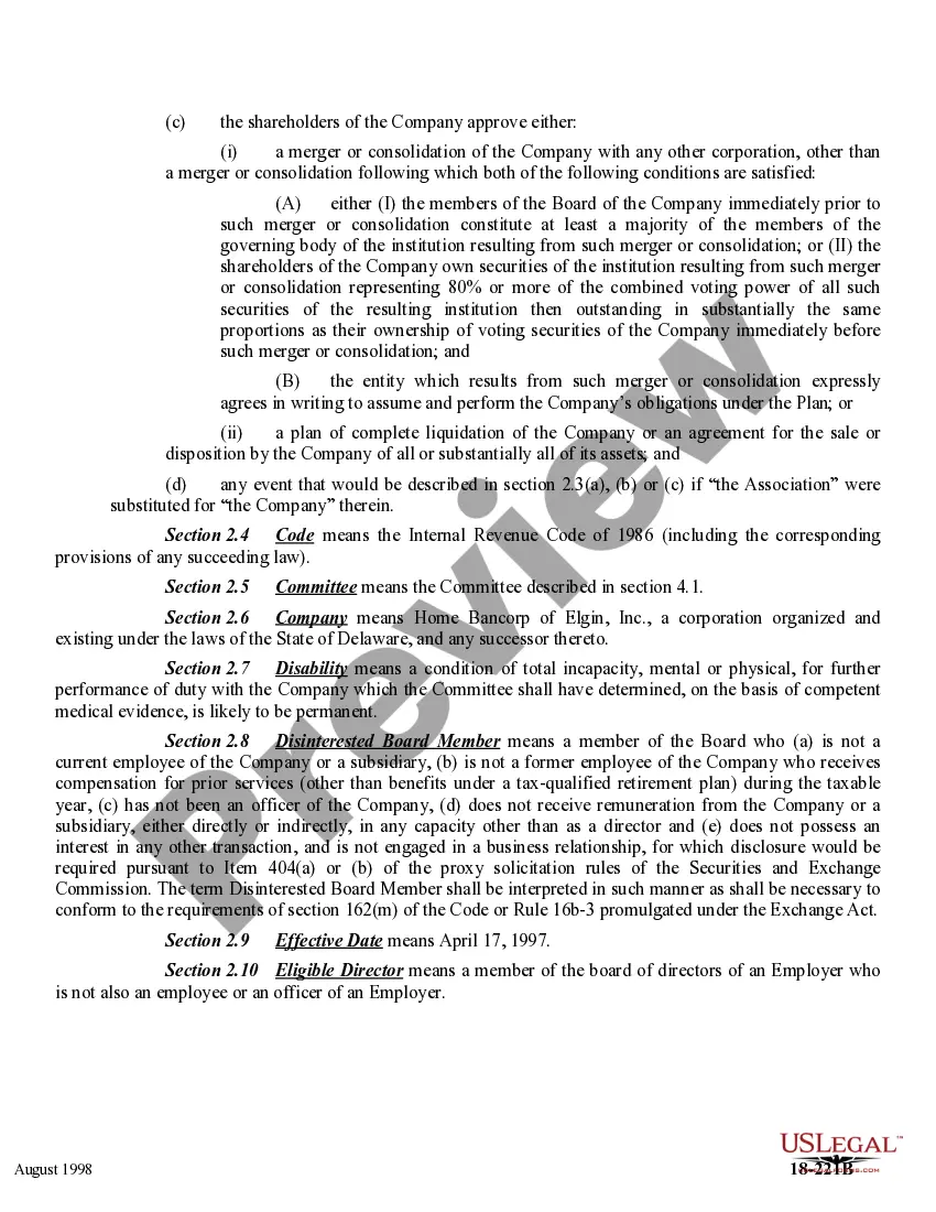 Preview Stock Option Plan For Federal Savings Association