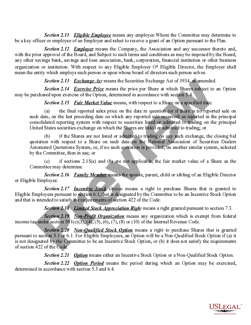 Preview Stock Option Plan For Federal Savings Association