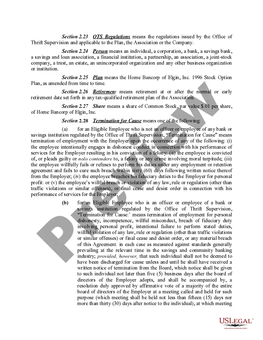 Preview Stock Option Plan For Federal Savings Association