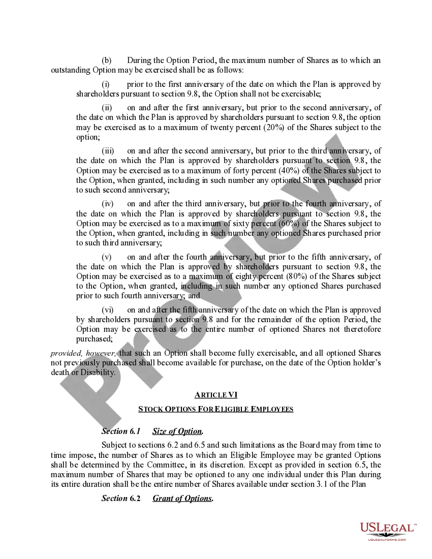 Preview Stock Option Plan For Federal Savings Association